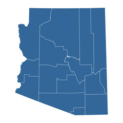 Vector outline map of Arizona state divided into counties