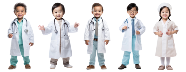 Kids doctor costume png cut out element set