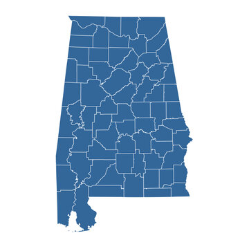 Vector outline map of Alabama state divided into counties