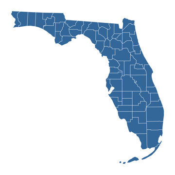 Vector outline map of Florida state divided into counties
