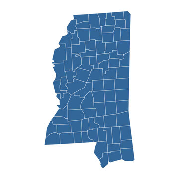 recommend clip art: Vector outline map of Mississippi state divided into counties