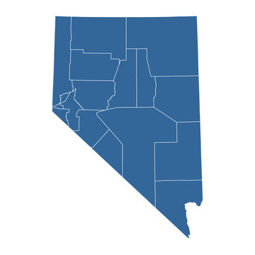Vector outline map of Nevada state divided into counties