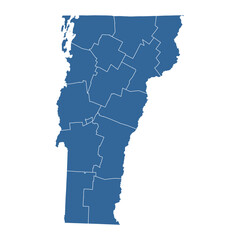 Fototapeta premium Vector outline map of Vermont state divided into counties