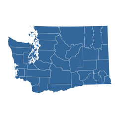 Fototapeta premium Vector outline map of Washington state divided into counties