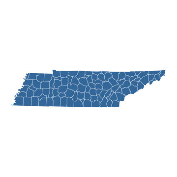 Vector outline map of Tennessee state divided into counties