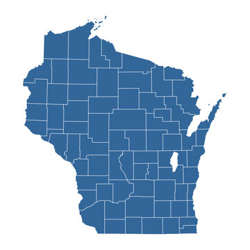 Vector outline map of Wisconsin state divided into counties