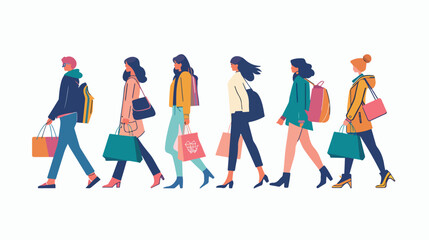 Four Shopping People Icons and Logos Flat Vector Illustration