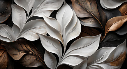 Tapeta białe i brązowe liście. Wz&oacute;r kwiatowy, ilustracja