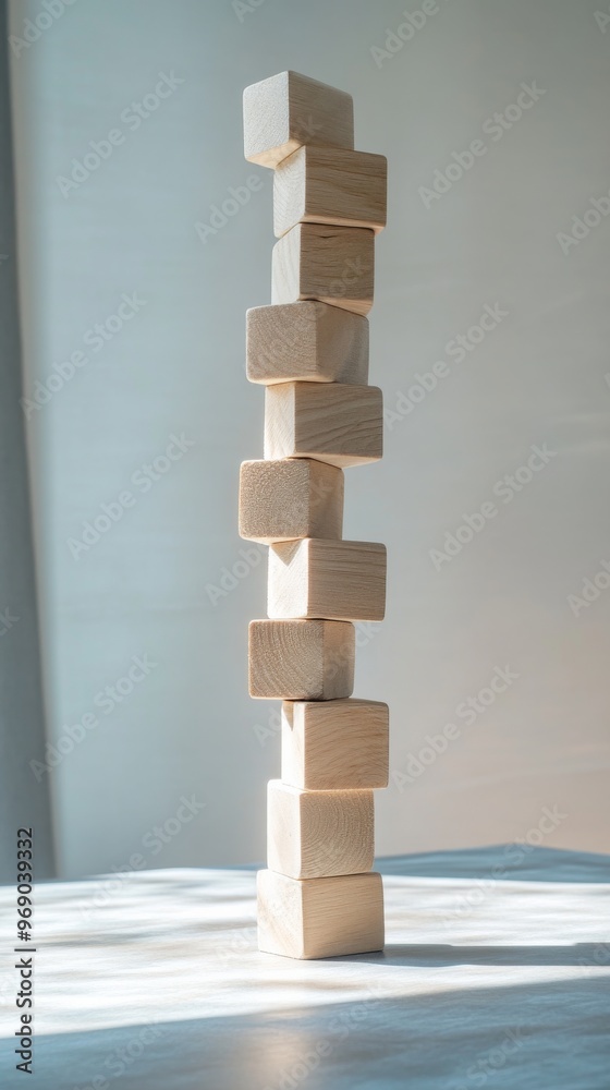 Poster Stack of wooden blocks casting shadows