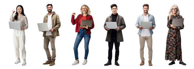 Business people using digital device png cut out element set