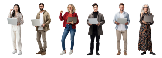 Business people using digital device png cut out element set