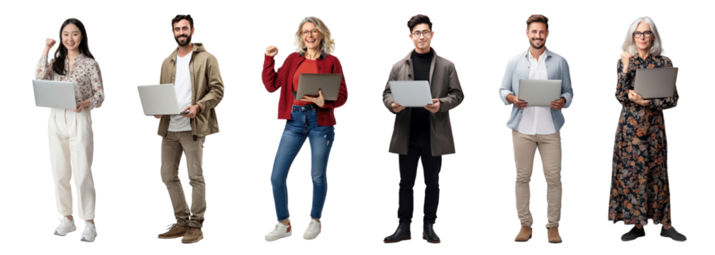 Business people using digital device png cut out element set