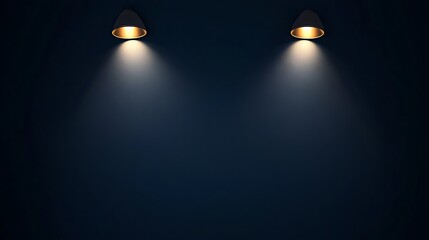 Navy blue background with two warm spotlights shining from above at different angles, leaving space for your branding with a smooth glow.