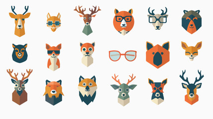 Obraz premium Geek Nerd Smart Hipster Icons Animals Symbols