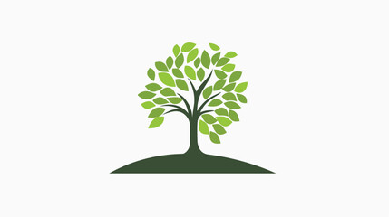 Green Tree Logo and Icon Flat Vector Isolated on White Background