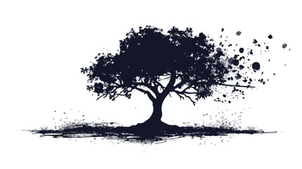 Grunge Tree Flat Vector Isolated on White Background