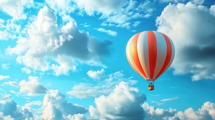 Fototapeta premium Hot Air Balloon Soaring Through a Blue Sky