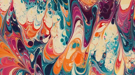 Marbled paper with swirling patterns in jewel tones