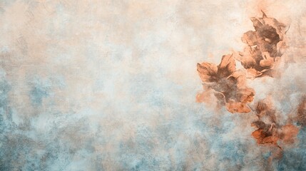 Fototapeta premium Abstract artwork featuring delicate brown and peach floral elements on a soft blue background.