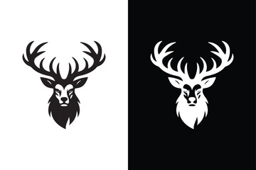 Wild Beauty Deer Head Silhouette With Black And White Background.