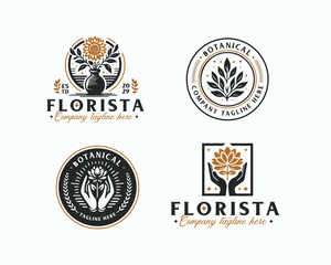 Set bundle nature floral botanical salon logo design for business company