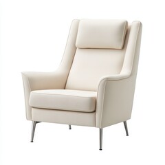 Fototapeta premium A modern, minimalist cream-colored armchair with sleek metal legs designed for comfort.