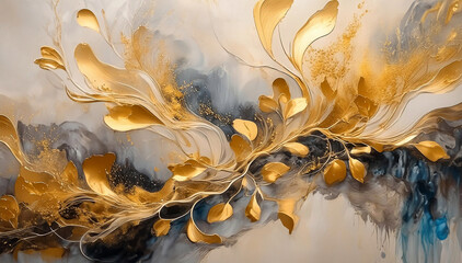 Abstract gold background. Illustration, modern floral pattern