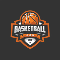 Premium Basketball League 2024 Emblem Logo Vector Isolated. Best for Basketball Sport Related industry