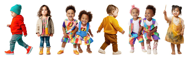 Diverse toddler full body png cut out element set