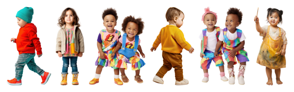 Diverse toddler full body png cut out element set