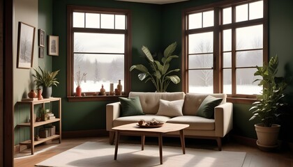 Photo modern style interior room 3d illustration Interior frame living room with colorful white sofa,led with blank frame