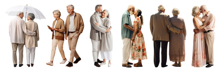 Diverse senior couple png cut out element set
