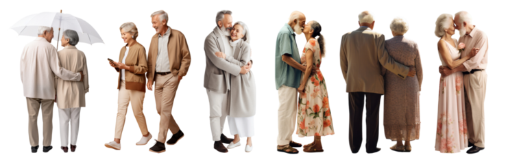 Diverse senior couple png cut out element set