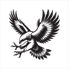 Obraz premium Harpy Eagle Silhouette Design, Eagle Clipart Graphic, Eagle Bird vector illustration in black and white