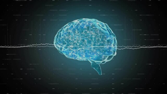 Animation of data processing and diagrams over brain