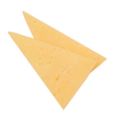 Two Cheese  pieces isolated. Flying  cheese slices on white background for package design