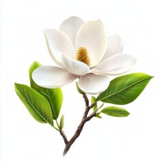 Obraz premium Magnolia with leaves, isolated on white background.