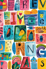 Colorful Artistic Alphabet Blocks with Nature and Fun Patterns for Creative Projects