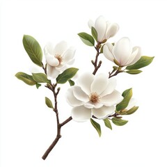 Fototapeta premium Magnolia with leaves, isolated on white background.