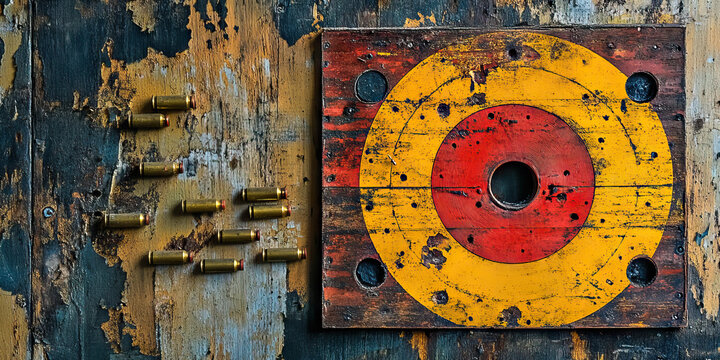 An abandoned shooting range, littered with spent cartridges and rusted target boards.