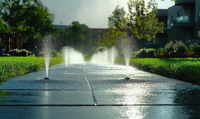 Water Fountains in a Modern Garden