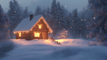 Cozy Cabin in the Snowy Woods.