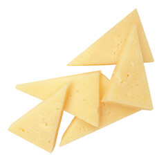 Levitating Cheese  pieces isolated. Flying  cheese slices on white background for package design