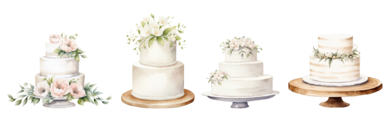 Watercolor wedding cake png cut out element set