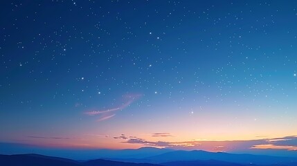Serene Twilight Sky with Sparkling Stars and Mountain Silhouette A Minimalist Landscape