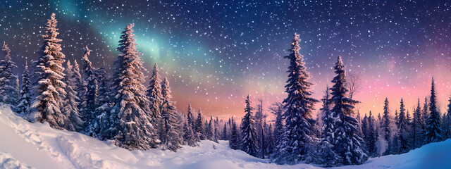 Fototapeta premium Starry Night Over Snowy Trees