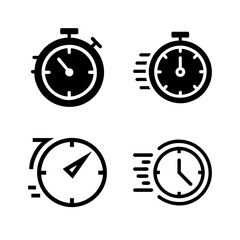 Quick time icon set featuring fast deadline symbols. Clean vector illustrations on a white background, perfect for time management, urgent tasks, or scheduling visuals.