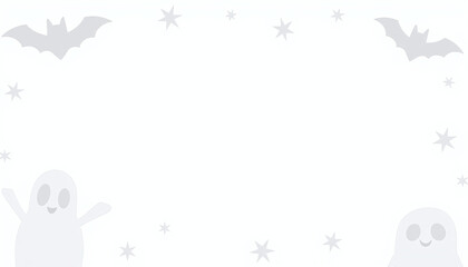 A solid white background with bats flying around and ghostly shapes, leaving copy space for 'Halloween Sale Extravaganza' in the center