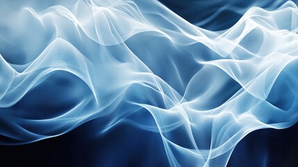 Obraz premium Ultra-wide background image with dynamic glowing transparent white lines and flowing waves, creating a sleek and futuristic visual