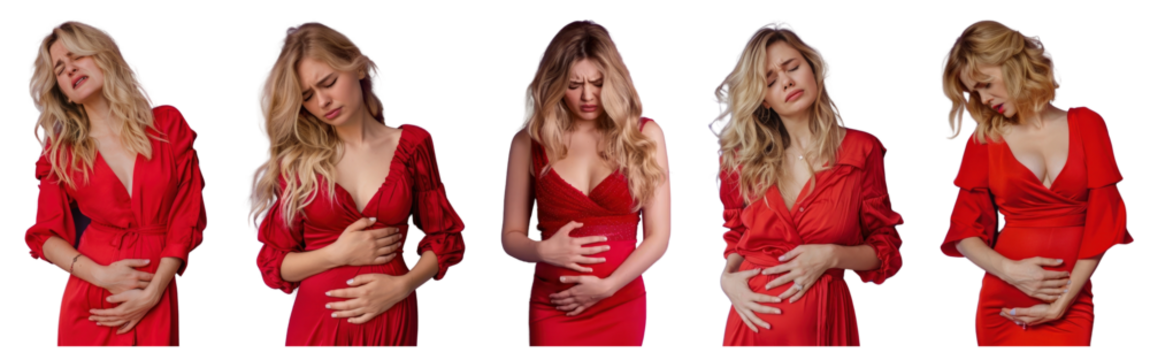 Stomachache woman png cut out element set - Powered by Adobe